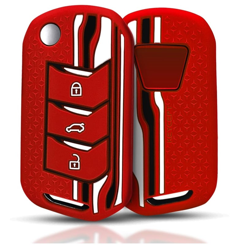 Keycept™ Tristar Silicone Key Cover for Mahindra Scorpio N, 3XO, XUV 300, Marazzo, XUV 700, XUV 400, Bolero, Thar Roxx, TUV 300, EV 3 Button Flip Key Cover (Red) - Image 1