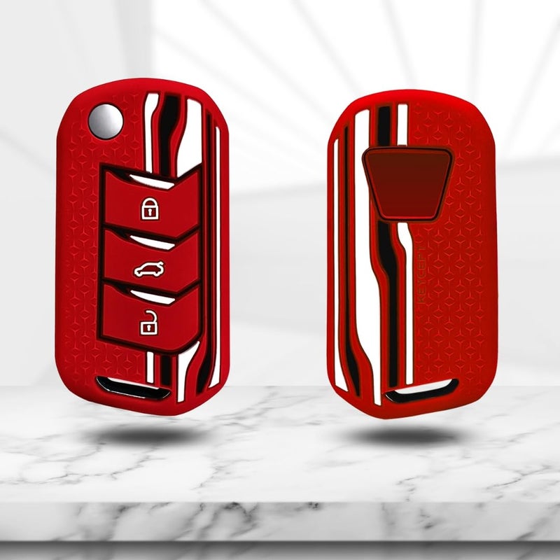 Keycept™ Tristar Silicone Key Cover for Mahindra Scorpio N, 3XO, XUV 300, Marazzo, XUV 700, XUV 400, Bolero, Thar Roxx, TUV 300, EV 3 Button Flip Key Cover (Red) - Image 5