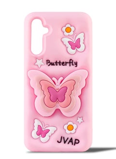 Butterfly Phone Case Compatible with Samsung Galaxy A25 Cute 3D Korea Dopamine Butterfly Case with Butterfly Telescopic Hold Stand Shockproof Silicone Soft Case (Light Pink)