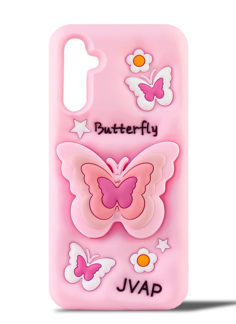 Generic - Butterfly Phone Case Compatible with Samsung Galaxy A25 Cute 3D Korea Dopamine Butterfly Case with Butterfly Telescopic Hold Stand Shockproof Silicone Soft Case (Light Pink) - Image 1