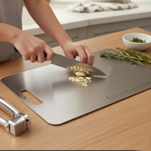 Rusabl Premium Heavy-Duty Stainless Steel Chopping Board for Kitchen (Rectangular, 36 x 25 cm, Large), BIS Certified, Anti-Rust, Non-Slip Cutting Board for Slicing Fruits, Vegetables, Kneading Board - Image 1