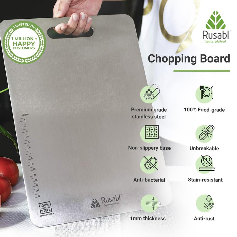 Rusabl Premium Heavy-Duty Stainless Steel Chopping Board for Kitchen (Rectangular, 36 x 25 cm, Large), BIS Certified, Anti-Rust, Non-Slip Cutting Board for Slicing Fruits, Vegetables, Kneading Board - Image 2