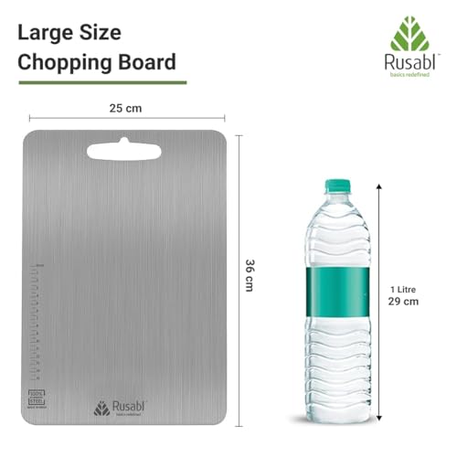 Rusabl Premium Heavy-Duty Stainless Steel Chopping Board for Kitchen (Rectangular, 36 x 25 cm, Large), BIS Certified, Anti-Rust, Non-Slip Cutting Board for Slicing Fruits, Vegetables, Kneading Board - Image 4
