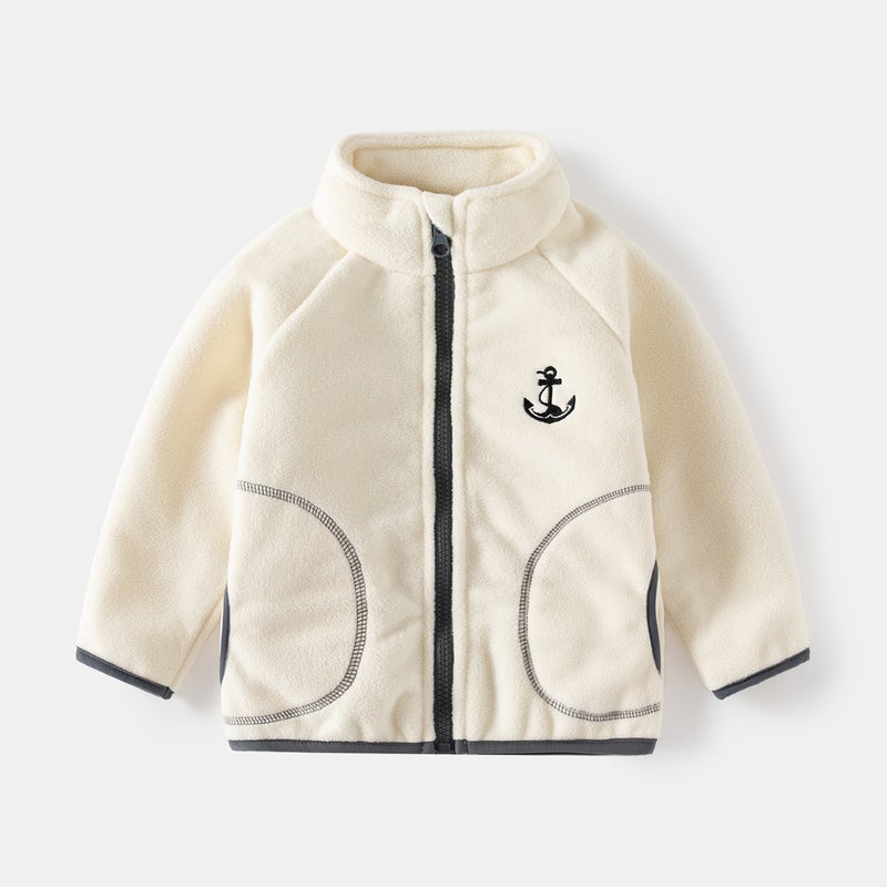 2024 Fall Kids Fleece Jacket Boys Zip-up Warm Coat Beige  - Image 1