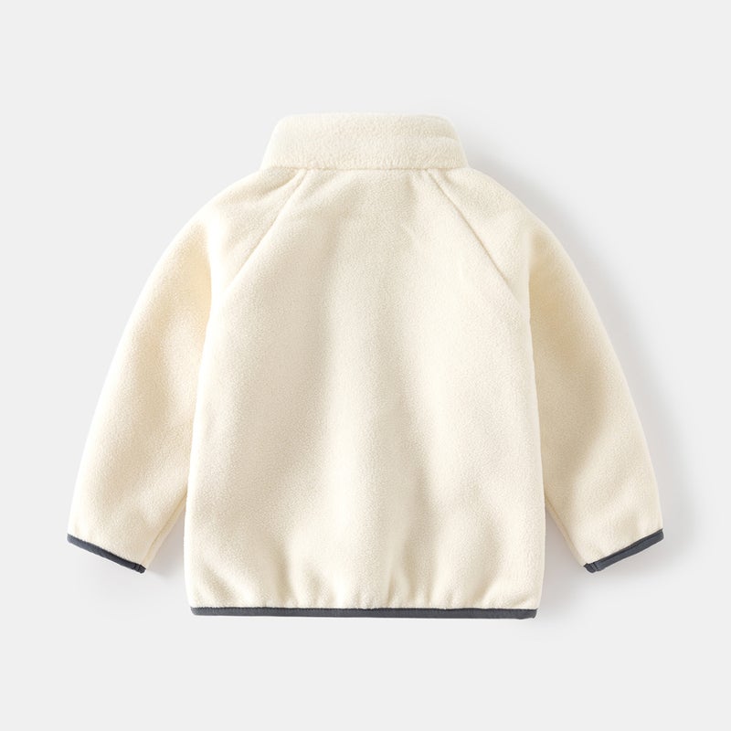 2024 Fall Kids Fleece Jacket Boys Zip-up Warm Coat Beige  - Image 5