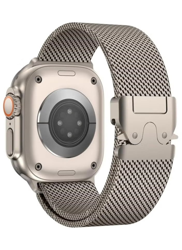 Generic for Apple Watch Metal Bands Ultra 2 49mm 46mm Series 10, 1:1 Stainless Steel Mesh Loop with Parachute-style Metal Buckle for Apple Watch Series 7 8 9 45mm Series 6 5 4 44mm, Titanium  - Image 1