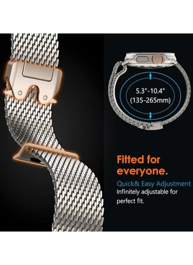 Generic for Apple Watch Metal Bands Ultra 2 49mm 46mm Series 10, 1:1 Stainless Steel Mesh Loop with Parachute-style Metal Buckle for Apple Watch Series 7 8 9 45mm Series 6 5 4 44mm, Titanium  - Image 4