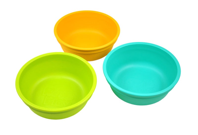 Re-Play Made in USA 12 Oz. Reusable Plastic Bowls, Pack of 3 Without Lid - Dishwasher and Microwave Safe Bowls for Snacks and Everyday Dining - Toddler Bowl Set 5.75" x 5.75" x 2", Aqua Asst - Image 1