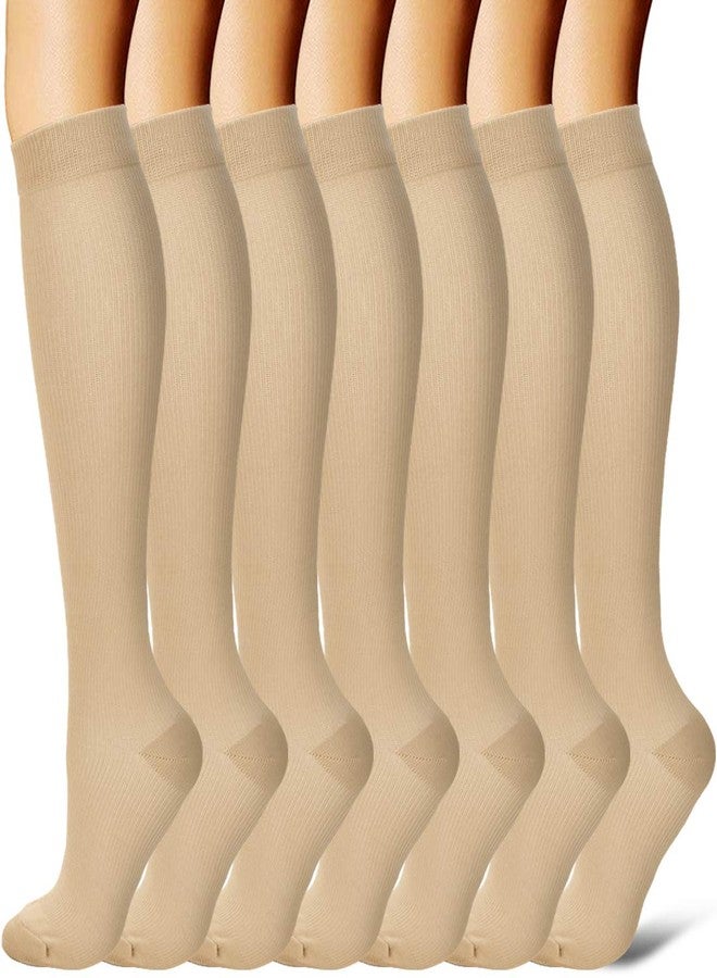 BIQU 7 Pairs Compression Socks For Women and Men - Best Medical, Nursing, Athletic, Edema, Diabetic,Varicose Veins,Maternity,Travel,Flight Socks,Shin Splints - Below Knee High (Small/medium, Nude) - Image 1