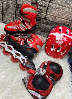 roller-skate red  adjustable size skate shoes batinage with safety protective gear set and helmet