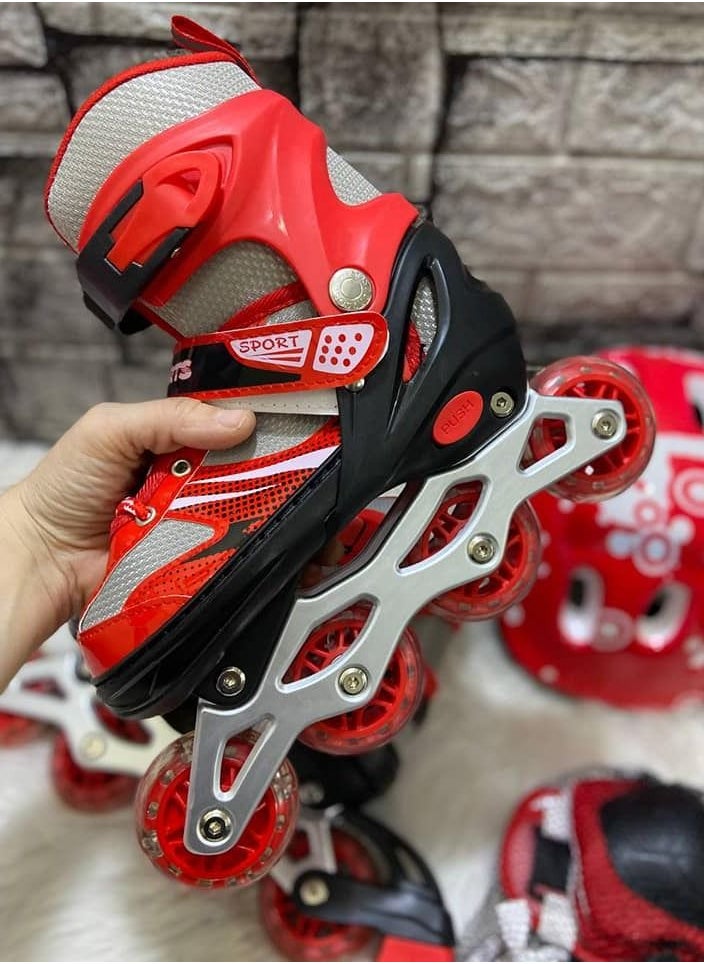 Generic - roller-skate red  adjustable size skate shoes batinage with safety protective gear set and helmet - Image 1