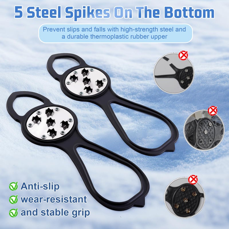 LACE INN 2 Pairs Non Slip Gripper Spike, Ice Grippers Traction Cleats Snow Shoe Spikes Grips Crampons with 10 Steel Studs Cleats (New Upgrade-Black) - Image 4