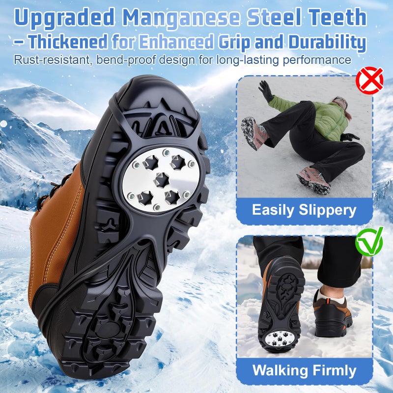 LACE INN 2 Pairs Non Slip Gripper Spike, Ice Grippers Traction Cleats Snow Shoe Spikes Grips Crampons with 10 Steel Studs Cleats (New Upgrade-Black) - Image 2