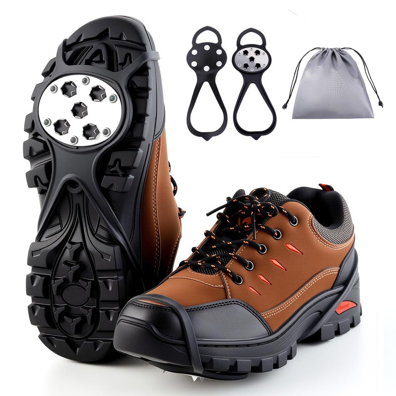 LACE INN 2 Pairs Non Slip Gripper Spike, Ice Grippers Traction Cleats Snow Shoe Spikes Grips Crampons with 10 Steel Studs Cleats (New Upgrade-Black) - Image 1