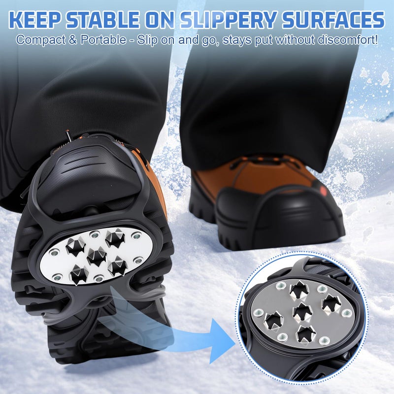 LACE INN 2 Pairs Non Slip Gripper Spike, Ice Grippers Traction Cleats Snow Shoe Spikes Grips Crampons with 10 Steel Studs Cleats (New Upgrade-Black) - Image 3