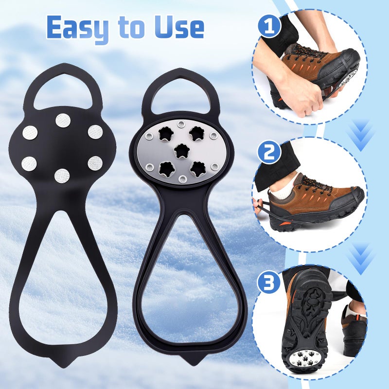 LACE INN 2 Pairs Non Slip Gripper Spike, Ice Grippers Traction Cleats Snow Shoe Spikes Grips Crampons with 10 Steel Studs Cleats (New Upgrade-Black) - Image 5