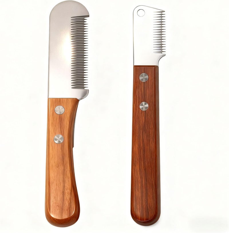 FAQQI Carding Knife for Dog Grooming, Undercoat Removal Comb for Terriers and Double Coated Breeds, 2 Piece Fine and Coarse Wooden Handle Set for Professional Groomers and Home Use - Image 1