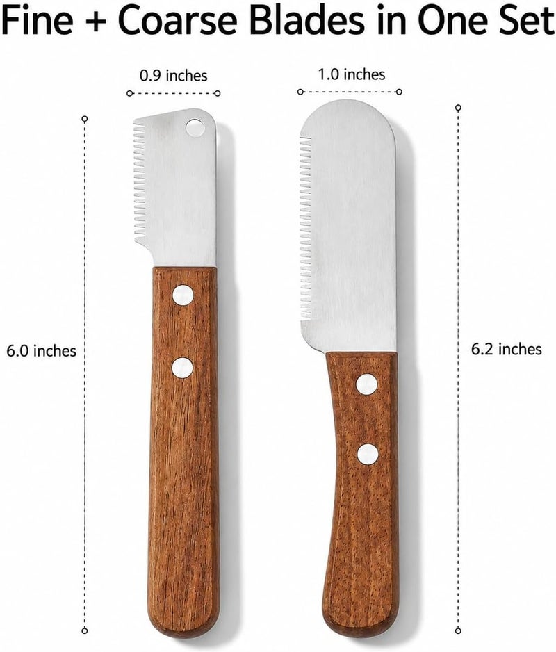 FAQQI Carding Knife for Dog Grooming, Undercoat Removal Comb for Terriers and Double Coated Breeds, 2 Piece Fine and Coarse Wooden Handle Set for Professional Groomers and Home Use - Image 2