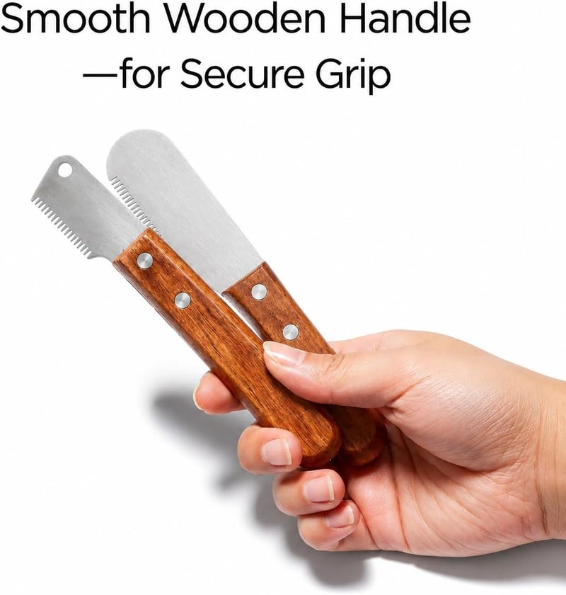 FAQQI Carding Knife for Dog Grooming, Undercoat Removal Comb for Terriers and Double Coated Breeds, 2 Piece Fine and Coarse Wooden Handle Set for Professional Groomers and Home Use - Image 5
