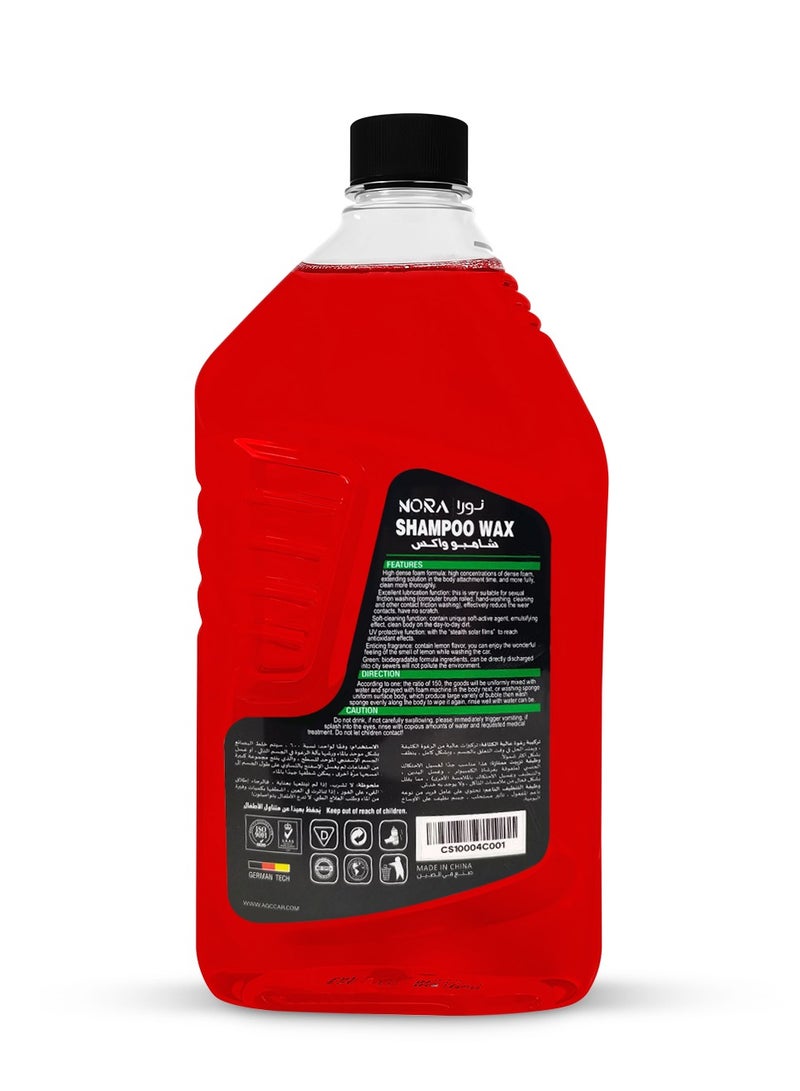نورا شامبو وشمع العناية بالسيارات من نورا N-205 - 1 لتر، شامبو غسيل السيارات عالي الرغوة مع حماية من الشمع، متوازن الحموضة، حماية من الأشعة فوق البنفسجية، برائحة الليمون، آمن على الطلاء والبلاستيك والفينيل والإطارات، تركيبة رغوية كثيفة لتنظيف عميق ولمعان لامع. - Image 2