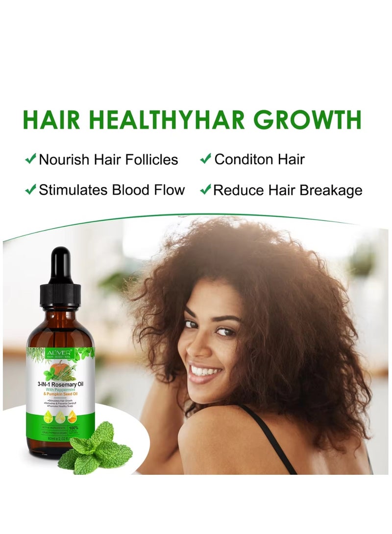 ALIVER زيت إكليل الجبل 3 في 1 مع زيت النعناع وبذور اليقطين للعناية بالشعر، زيت بلسم للشعر الخفيف، إصلاح الشعر التالف، تغذية الشعر الخفيف، فروة الرأس والجلد وتساقط الشعر، مناسب لجميع أنواع الشعر - Image 4
