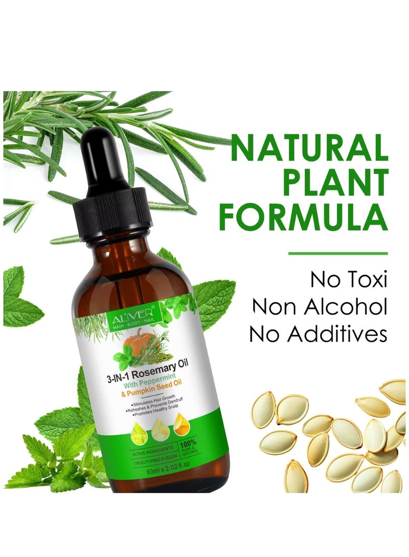 ALIVER زيت إكليل الجبل 3 في 1 مع زيت النعناع وبذور اليقطين للعناية بالشعر، زيت بلسم للشعر الخفيف، إصلاح الشعر التالف، تغذية الشعر الخفيف، فروة الرأس والجلد وتساقط الشعر، مناسب لجميع أنواع الشعر - Image 5