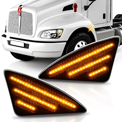 Bestview Side Marker Light Assembly, Turn Signal Lights Compatible for Kenworth T660 T170 T370 T270 2008-2021, Smoked Len - Image 1