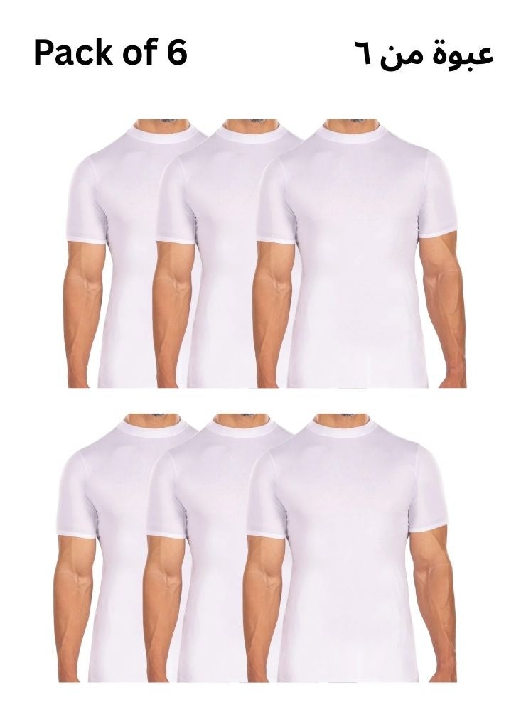 DROSH V Men’s White Cotton Inner T Shirt Pack of 6 – Breathable Half Sleeve Undershirt Combo - Image 1