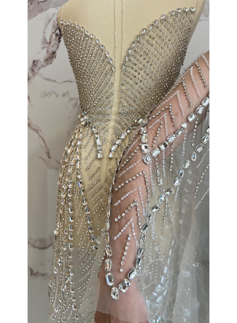 Luxury Short Dress | Rhinestone and Crystals Fabric for Bridal , Prom, Reception, Events, Unstitched Form - Image 4