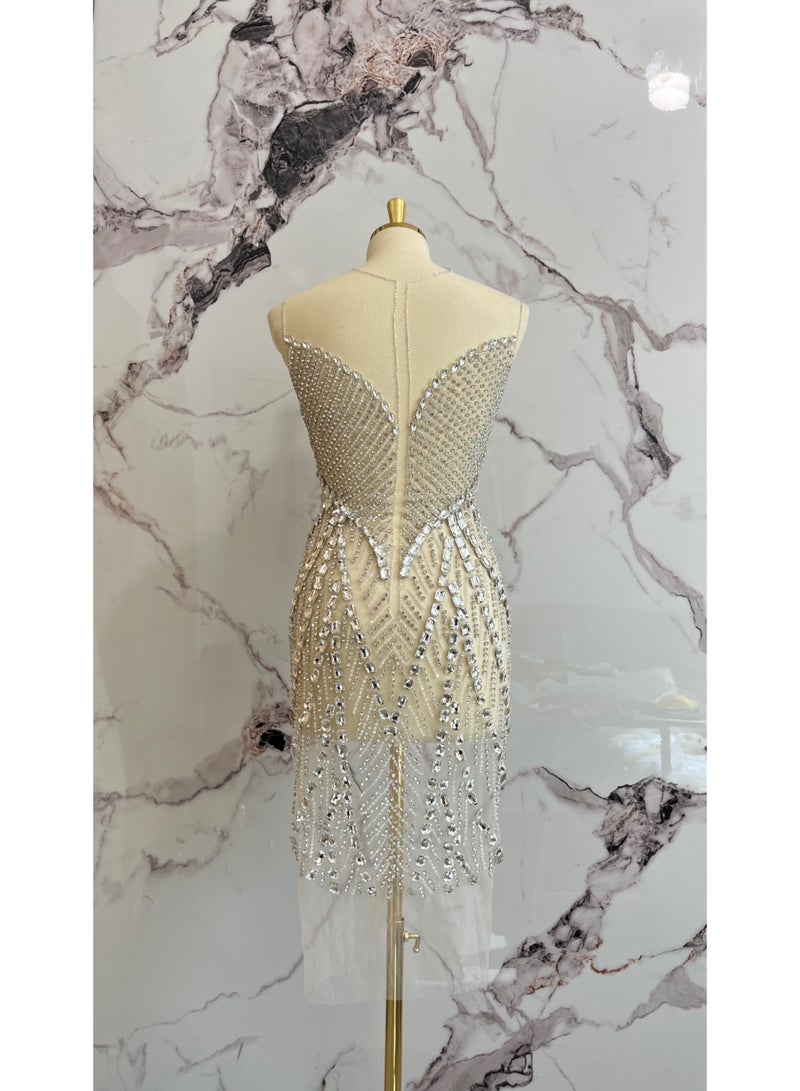 Luxury Short Dress | Rhinestone and Crystals Fabric for Bridal , Prom, Reception, Events, Unstitched Form - Image 3