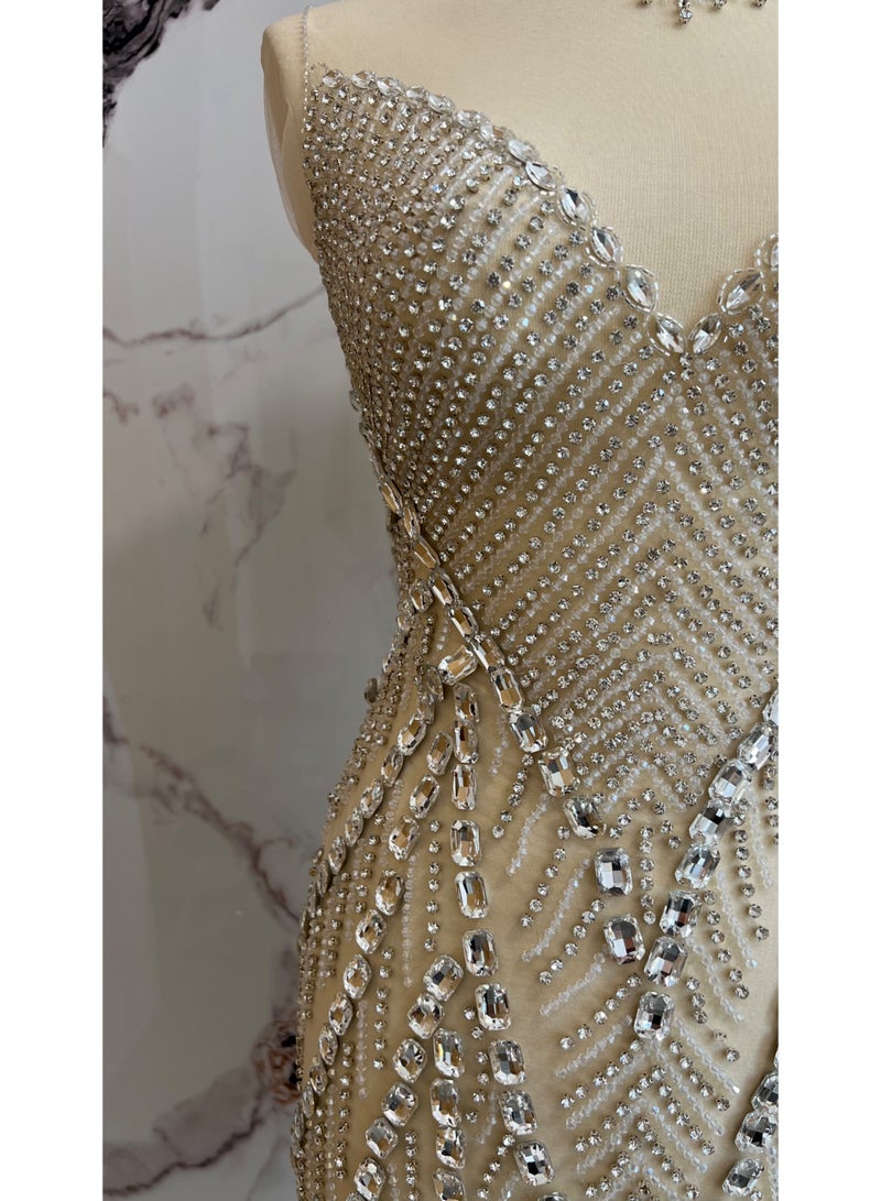 Luxury Short Dress | Rhinestone and Crystals Fabric for Bridal , Prom, Reception, Events, Unstitched Form - Image 5