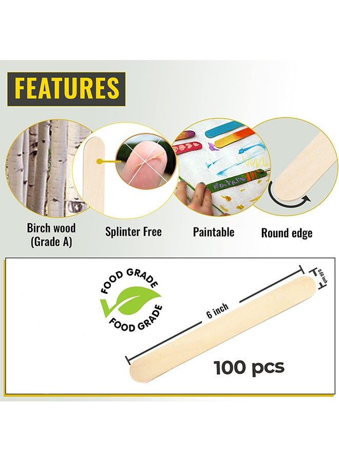100 قطعة من عيدان الحرف الخشبية الكبيرة الضخمة (6" × 3/4")، خشب عضوي طبيعي ممتاز للشمع، مشاريع الحرف اليدوية، مزلجات اللسان، المصاصة، عيدان الآيس كريم، الحرف الخشبية، خلاط الطلاء والفن - Image 2
