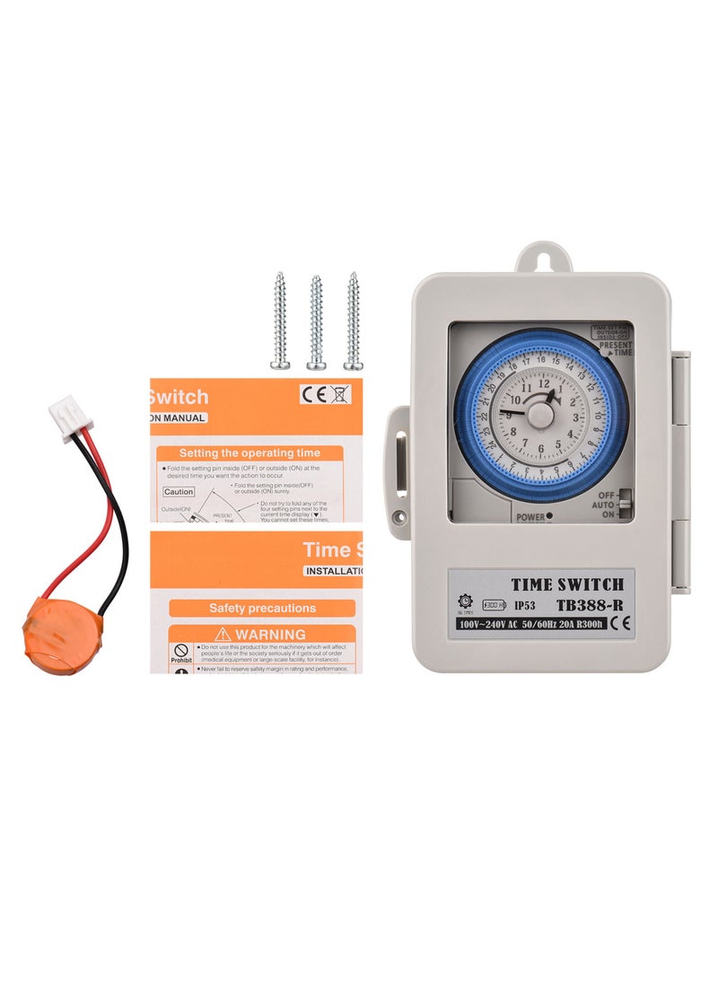 Generic - Mechanical 24 Hours Timer Switch IP53 Rating Programmable Electrical Timer Switch Box AC 100-240V 15 Minutes Interval 96 Times ON/ OFF with Mounting Hole Dustproof Waterproof Cover - Image 1