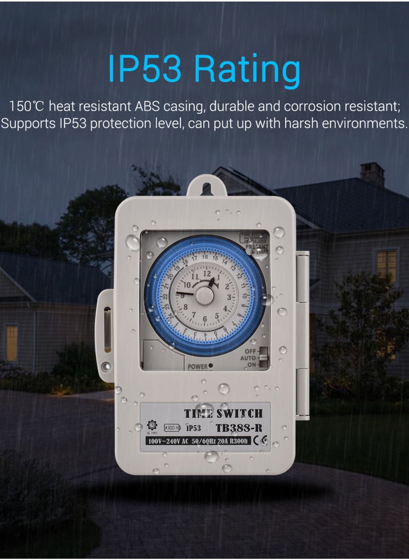 Generic - Mechanical 24 Hours Timer Switch IP53 Rating Programmable Electrical Timer Switch Box AC 100-240V 15 Minutes Interval 96 Times ON/ OFF with Mounting Hole Dustproof Waterproof Cover - Image 1