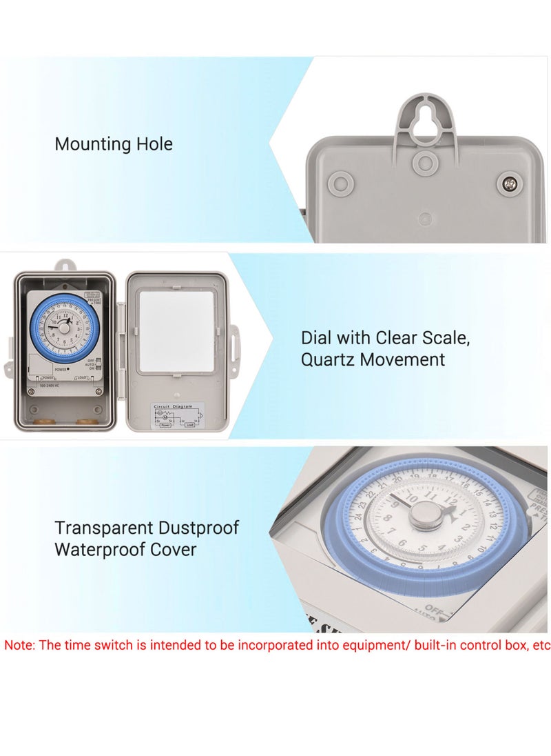 Generic - Mechanical 24 Hours Timer Switch IP53 Rating Programmable Electrical Timer Switch Box AC 100-240V 15 Minutes Interval 96 Times ON/ OFF with Mounting Hole Dustproof Waterproof Cover - Image 1
