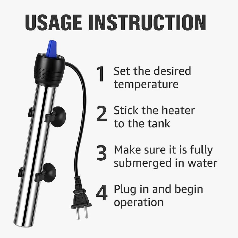 VAYINATO RS (200 Watt) Stainless Steel Rod Aquarium Fish Tank Heater – 304 Stainless Steel, Adjustable Temperature Control, Safe Submersible Heater for Freshwater & Marine Tanks - Image 5