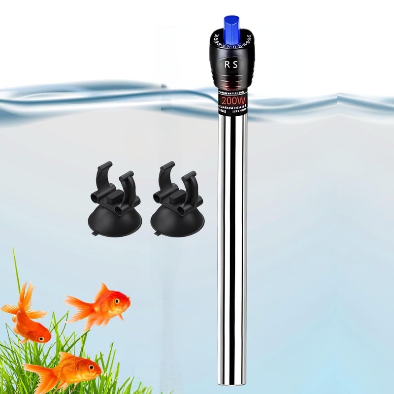 VAYINATO RS (200 Watt) Stainless Steel Rod Aquarium Fish Tank Heater – 304 Stainless Steel, Adjustable Temperature Control, Safe Submersible Heater for Freshwater & Marine Tanks - Image 1