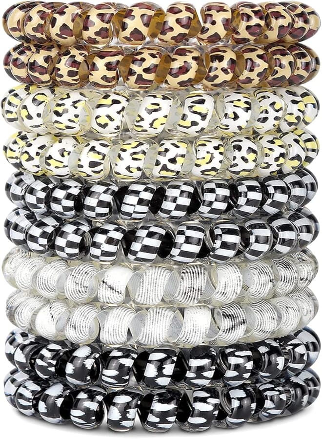 10 Piece Spiral Hair Ties For Thick Hair, Coil Elastics Hair Ties, Multicolor Medium Spiral Hair Ties, No Crease Hair Coils, Telephone Cord Plastic Hair Ties For Women And Girls (Leopard)
