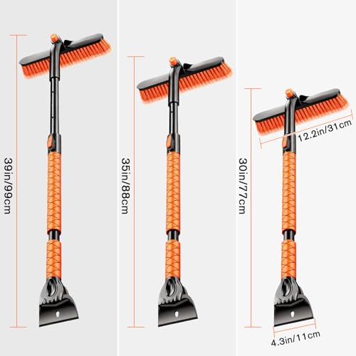 Showvigor Extendable Snow Brush and Ice Scraper for Car, 30"-35"-39" Adjustable Long Handle & 4.3" Ice Chipper, 360° Pivoting Brush Head & Comfortable Antiskid Grip - Image 3