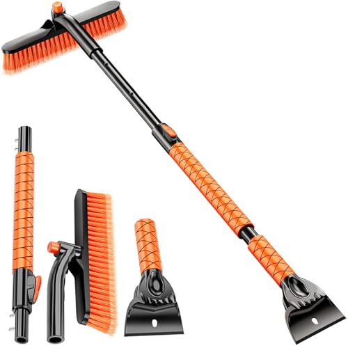 Showvigor Extendable Snow Brush and Ice Scraper for Car, 30"-35"-39" Adjustable Long Handle & 4.3" Ice Chipper, 360° Pivoting Brush Head & Comfortable Antiskid Grip - Image 1