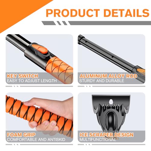 Showvigor Extendable Snow Brush and Ice Scraper for Car, 30"-35"-39" Adjustable Long Handle & 4.3" Ice Chipper, 360° Pivoting Brush Head & Comfortable Antiskid Grip - Image 2