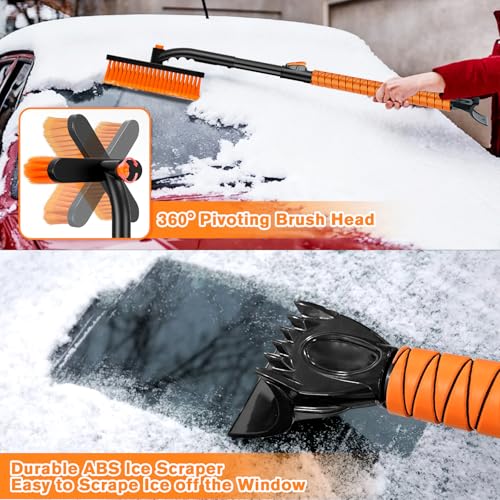 Showvigor Extendable Snow Brush and Ice Scraper for Car, 30"-35"-39" Adjustable Long Handle & 4.3" Ice Chipper, 360° Pivoting Brush Head & Comfortable Antiskid Grip - Image 4