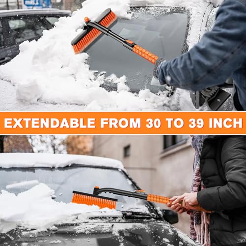 Showvigor Extendable Snow Brush and Ice Scraper for Car, 30"-35"-39" Adjustable Long Handle & 4.3" Ice Chipper, 360° Pivoting Brush Head & Comfortable Antiskid Grip - Image 5
