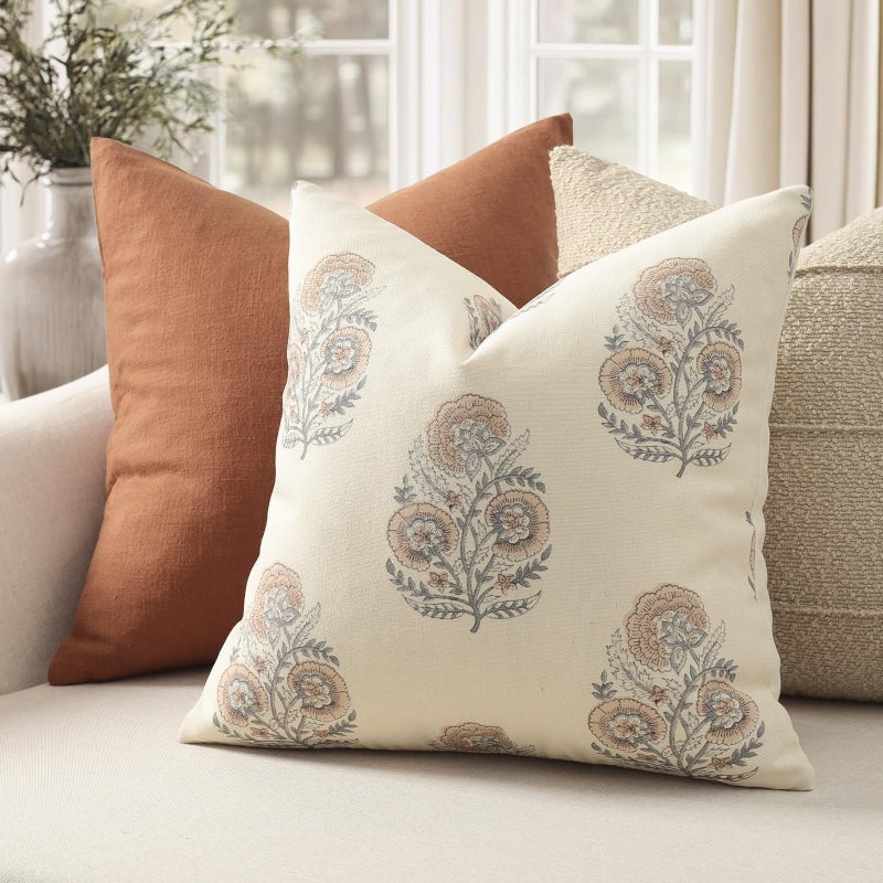 YCOLL Vintage Floral Print Pillow Covers 20x20 Set of 2 Patterned Accent Decorative Cushion Covers Modern Farmhouse Throw Pillow Covers for Sofa Couch Chair Bed Living Room Home Decor, Blush Pink - Image 3