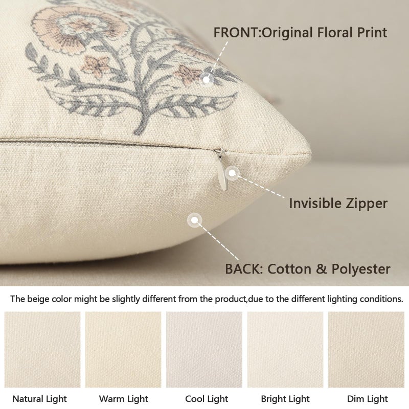 YCOLL Vintage Floral Print Pillow Covers 20x20 Set of 2 Patterned Accent Decorative Cushion Covers Modern Farmhouse Throw Pillow Covers for Sofa Couch Chair Bed Living Room Home Decor, Blush Pink - Image 2