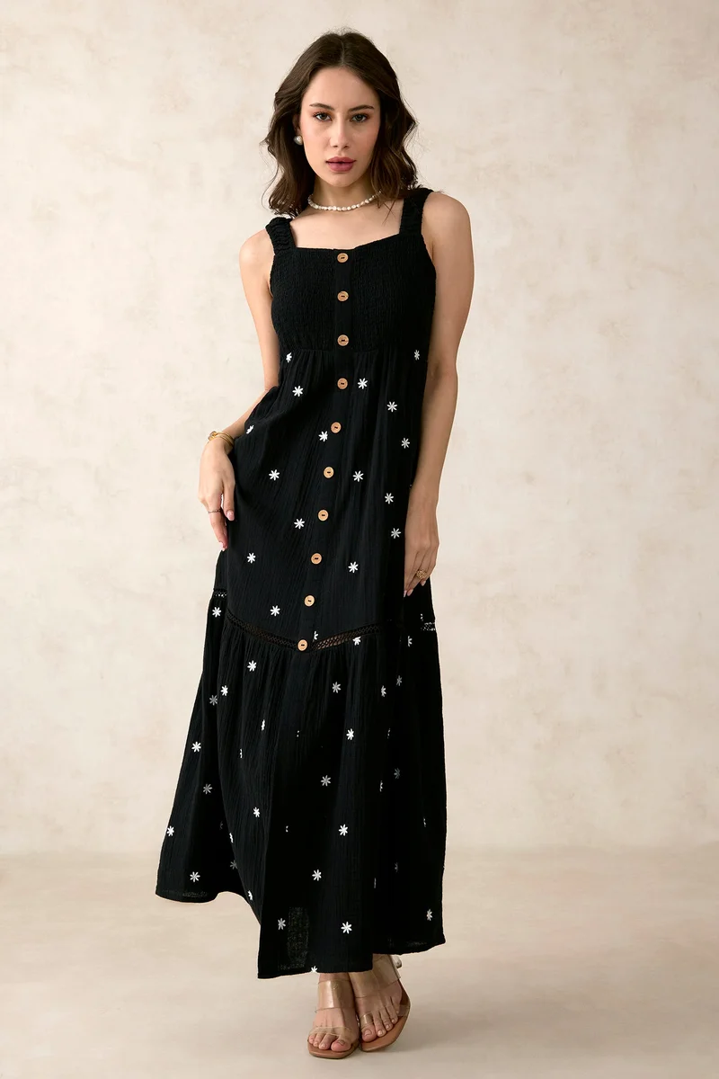 فيرجيو Cotton Maxi Vacation Front Open Floral Dresses for Women
