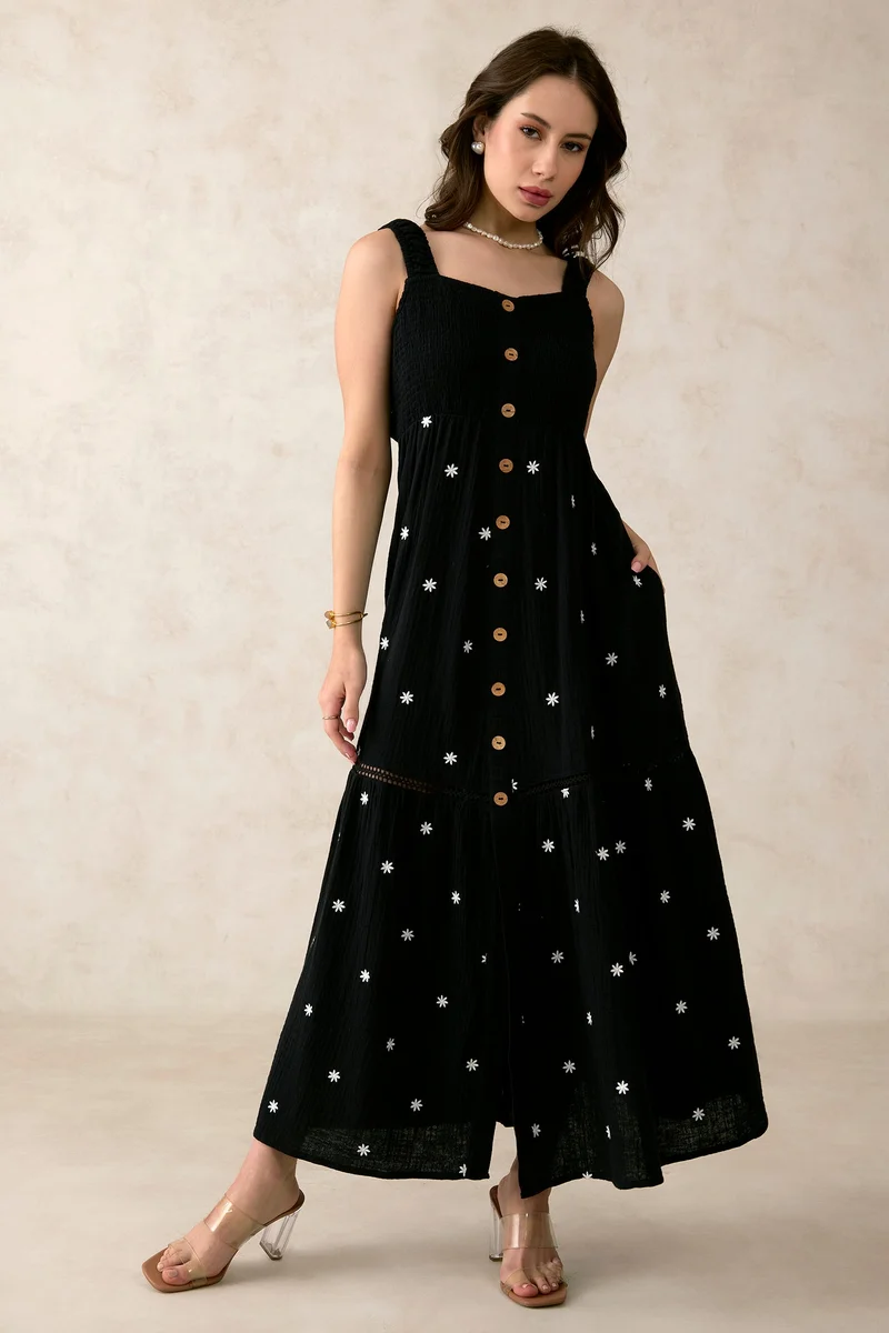 فيرجيو Cotton Maxi Vacation Front Open Floral Dresses for Women