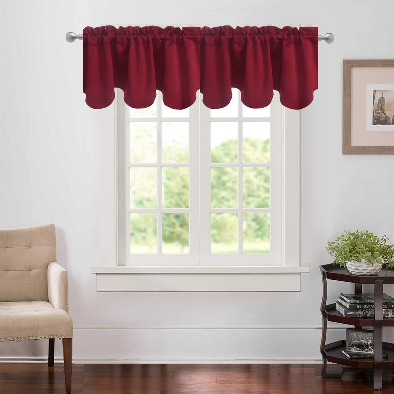 Aquazolax Aquazolax Christmas Scalloped Valances for Kitchen Decorative Blackout Curtain Valance Darpes for Living Room  52 x 18-inch  Burgundy Red  1 Panel  - Image 1