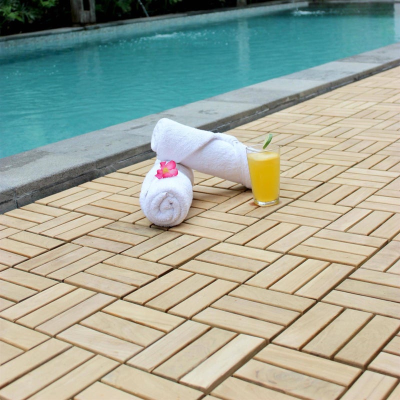 Bare Decor باري ديكور بلاط أرضيات خشب الساج الصلب المتشابك (عبوة من 10 قطع)، 12" × 12"، بني - Image 4