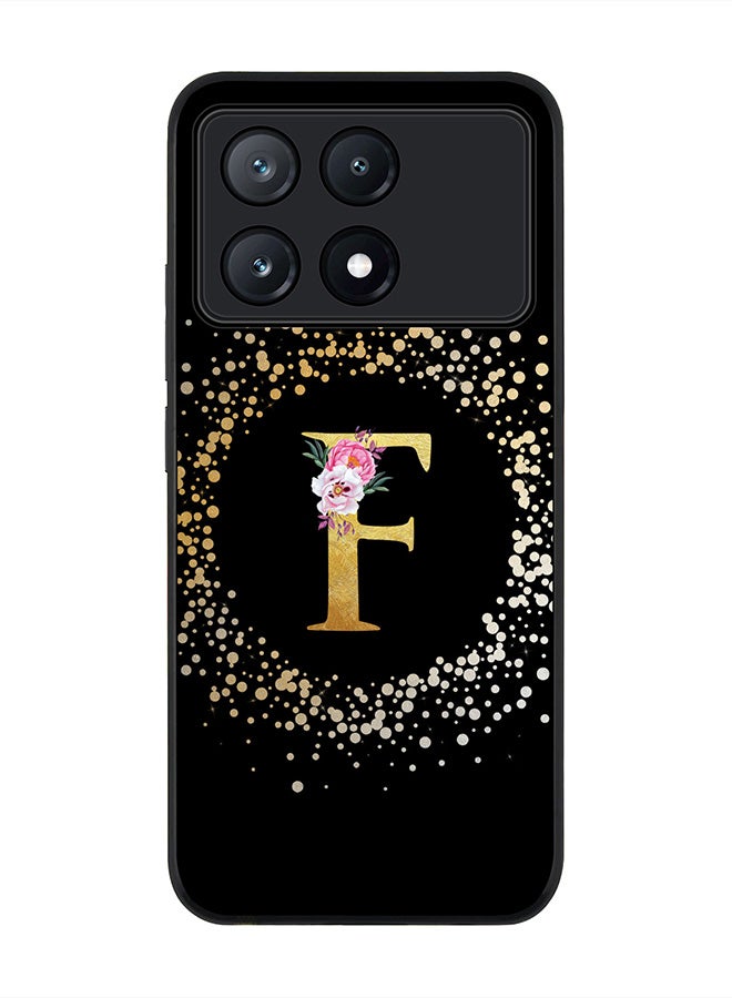 Stylizedd Rugged Black Edge Case for Xiaomi Poco X6 Pro, Slim fit Case Thin Cover- Custom Monogram Initial Letter Floral Pattern Alphabet - F (Black) - Image 1